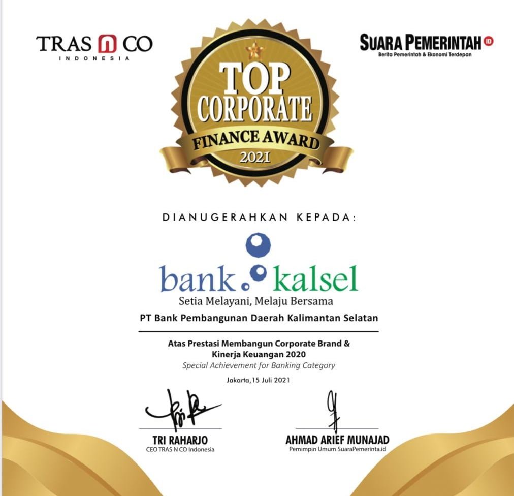 Apiknya Kinerja Keuangan & Corporate Brand, Bank Kalsel Terima Top Corporate Finance Award 2021 2 IMG 20210717 020846
