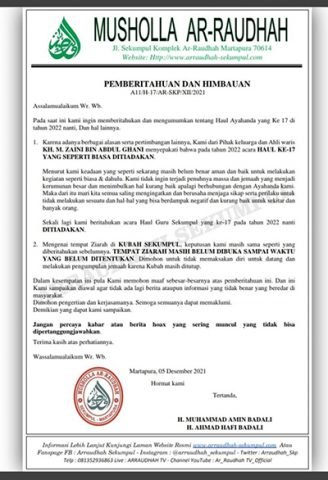 Haul Guru Sekumpul Kembali Ditiadakan 1 Hal 10 2 Klm Pengumuman sekumpul