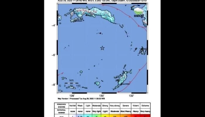 Gempa Magnitudo 6,4 Guncang Wilayah Laut Banda