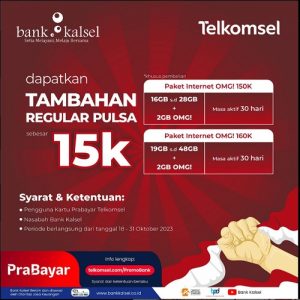 Bank Kalsel Kalaborasi Dengan Telkomsel, Beli Kuota Lewat AKSEL Bisa Dapat Pulsa 15 Ribu