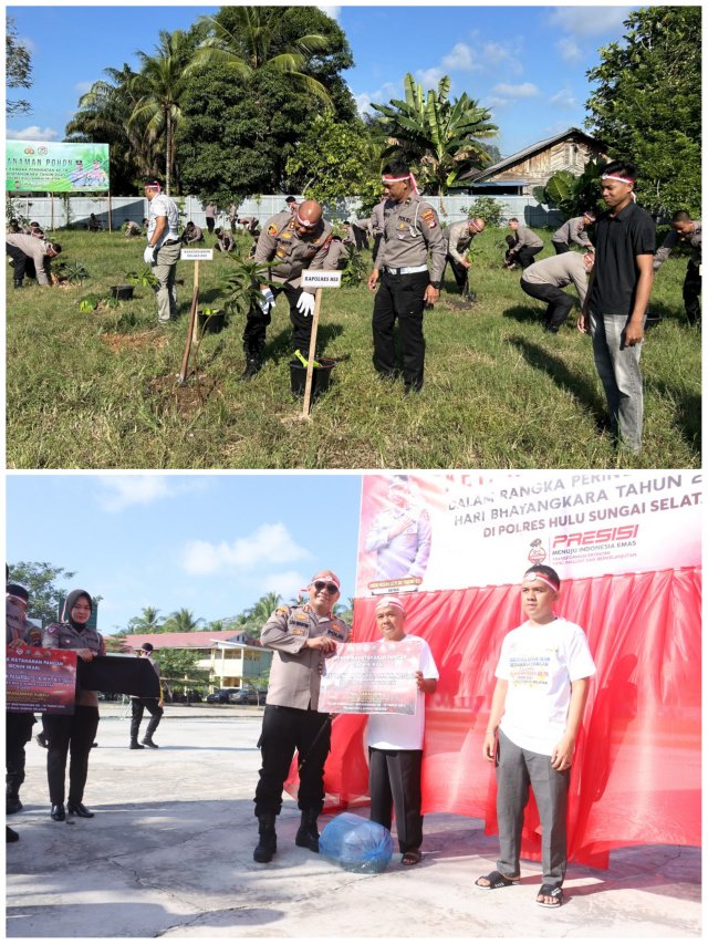 Polres HSS Tanam Ribuan Bibit Pohon, Bagikan Benih Ikan dan Bantuan Beasiswa 1 1000449739