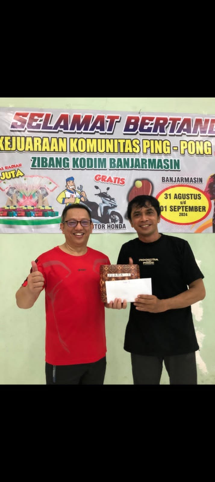 H Iqbal F/ H Hendra Juara Komunitas Ping Pong Den Zibang Kodim Banjarmasin 1 IMG 20240902 WA0002