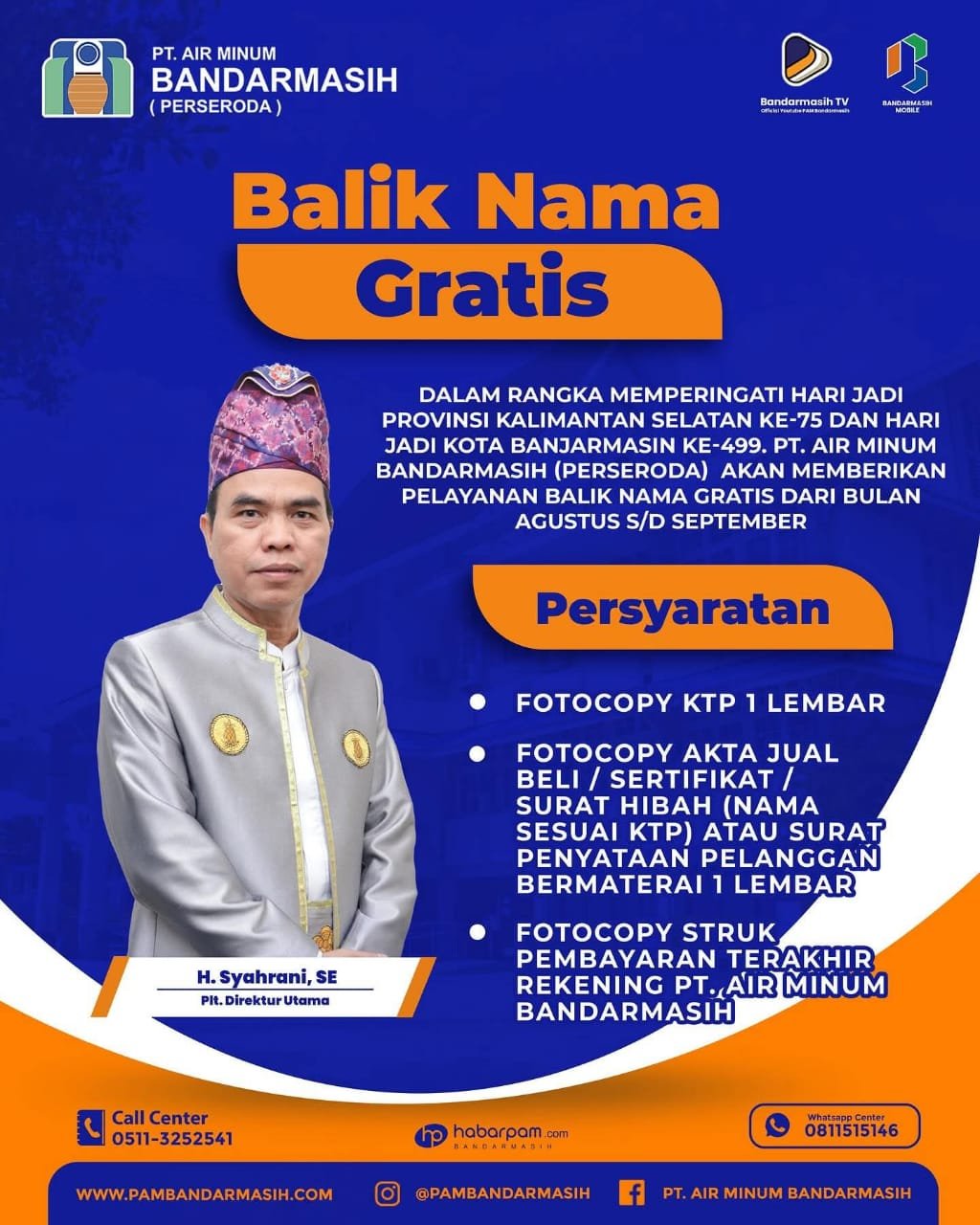 HUT Provinsi Kalsel ke-75 dan Kota Banjarmasin ke-499, PAM Bandarmasih Programkan Gratis Balik Nama 1 IMG 20250730 WA0048