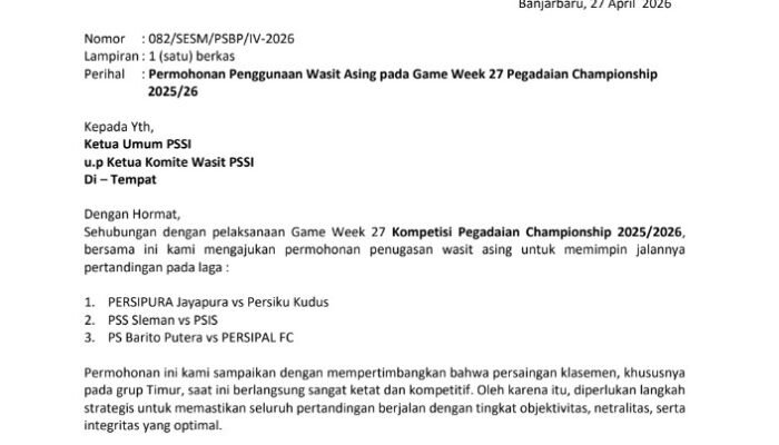 Jaga Integritas Kompetisi, Barito Putera Resmi Ajukan Penggunaan Wasit Asing di Laga Krusial