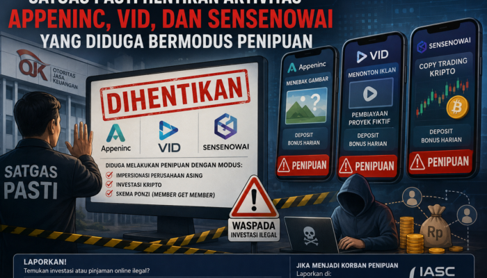Satgas PASTI Hentikan Aktivitas Appeninc, VID, dan Sensenowai yang Diduga Bermodus Penipuan